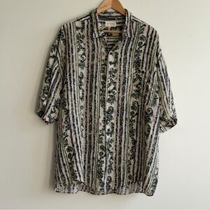 SUMMA 100% Silk Button Down Shirt Abstract Stripe Print Oversized Fit